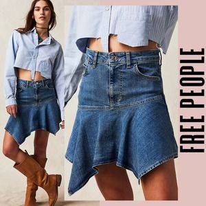 Free People skirt mini 4 asymmetrical jean cotton alara midi skirt denim